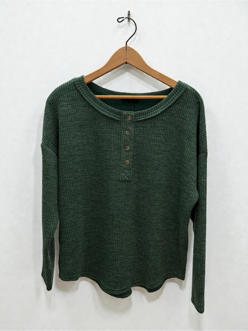 Blu Pepper Forest Green Waffle Henley Long Sleeve Top